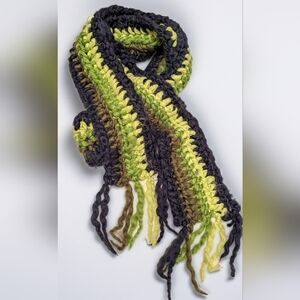Lucky Brand Crochet Stripe Scarf in Lime Green and Charcoal